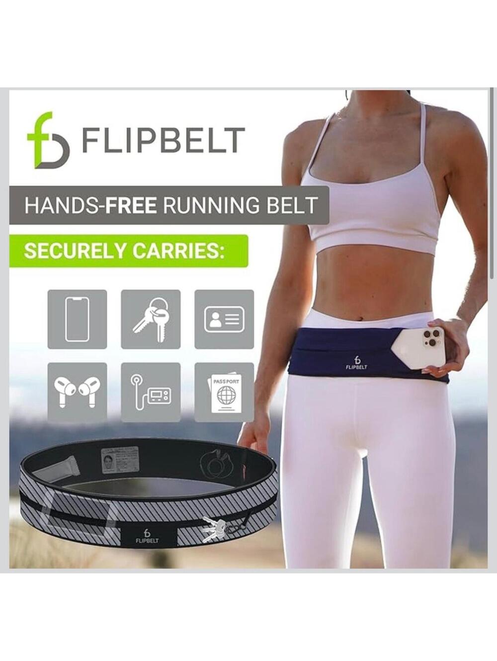 FlipBelt Hands Free Running Belt, Black & White Reflective (Sz Small; 26-29”)